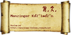 Menzinger Kálmán névjegykártya